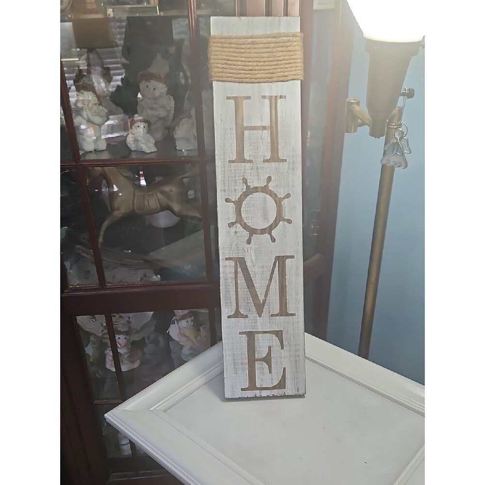 NWOT Rustic Verticle HOME Nautical Wooden Sign - White & Brown